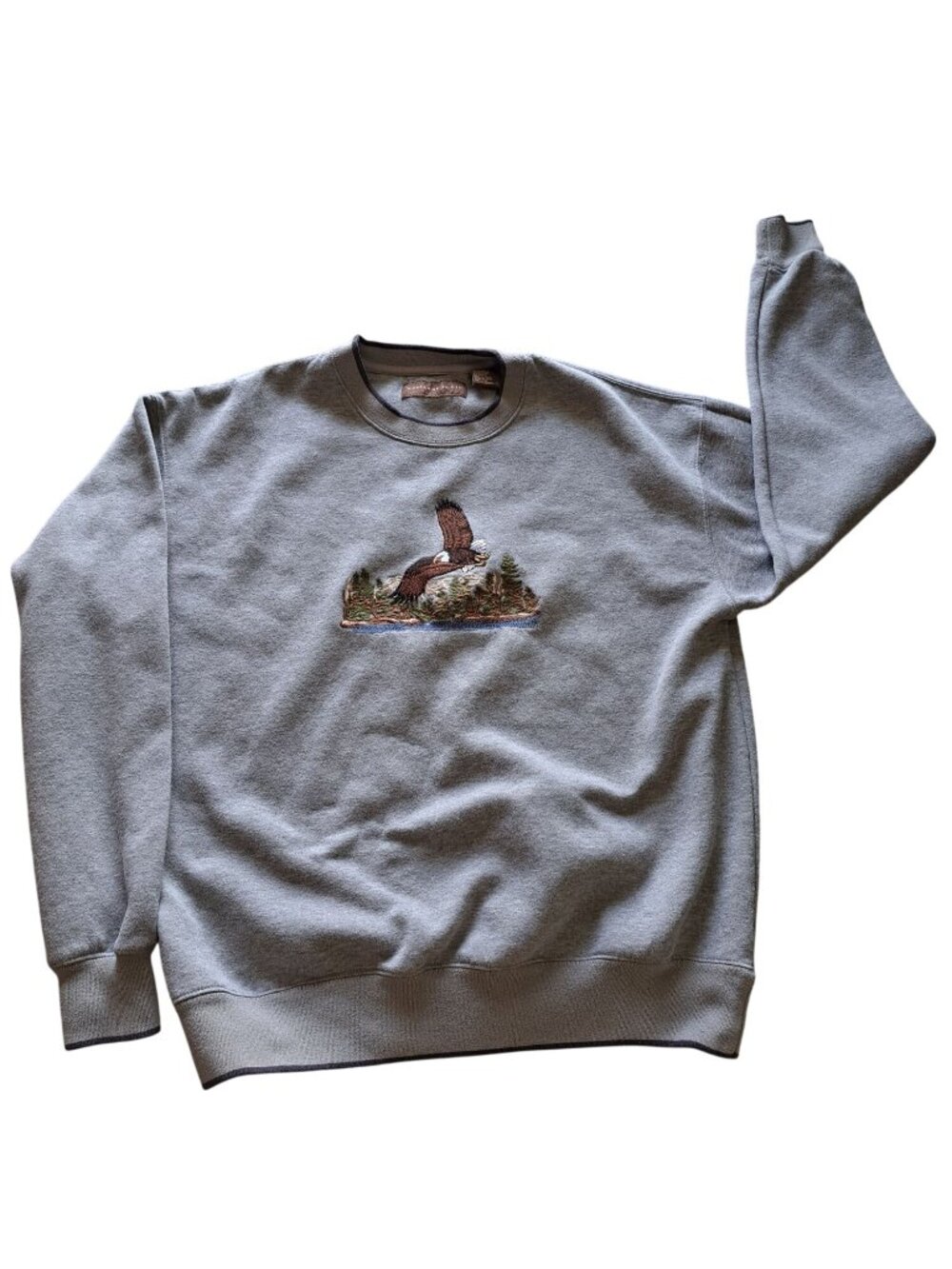 Vtg Woodland Trail Bald Eagle Embroidered Crewneck Sweatshirt Gray XL Grandpa - Picture 3 of 11